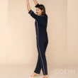 【COEMI】兩件式長袖開釦睡衣 居家服 長袖套裝 女睡衣(深藍-231C031)