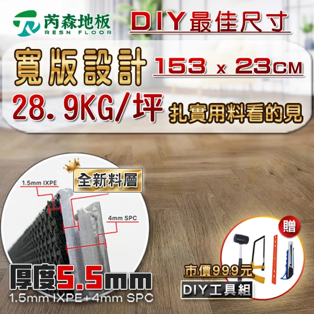 【芮森地板】SPC寬版卡扣式石塑地板 DIY最佳規格 特選厚度5.5mm 8盒 約4.24坪(超耐磨卡扣地板)