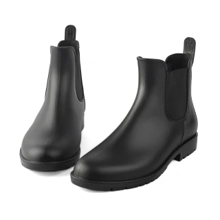 【SANDARU 山打努】雨靴 側拼布低筒防水切爾西靴(黑)