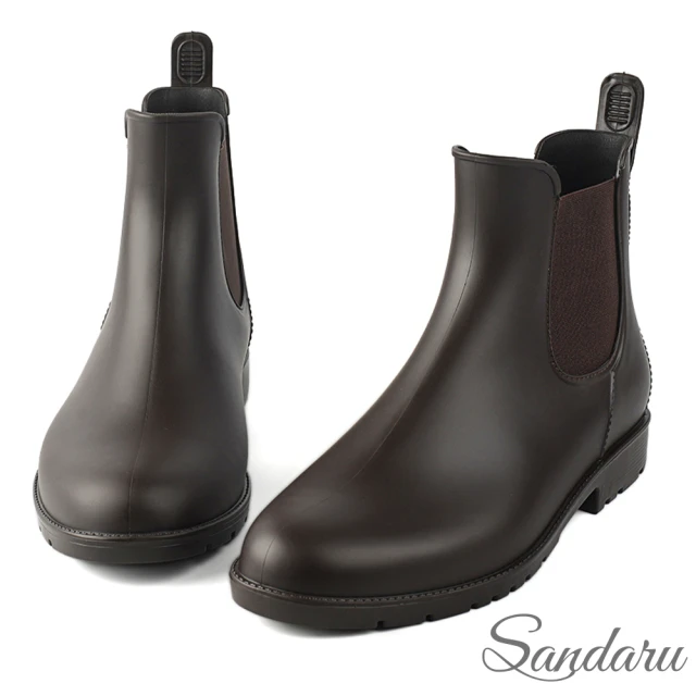 【SANDARU 山打努】雨靴 側拼布低筒防水切爾西靴(棕)
