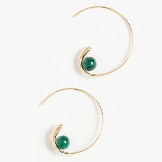 【SHASHI】紐約品牌 Jemima 簡約C形耳環 金色孔雀石耳環(孔雀石)
