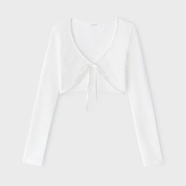 【6IXTY8IGHT】針織網布針織女短版上衣長袖外套 短款修身 綁結設計 TP10380(短版上衣)