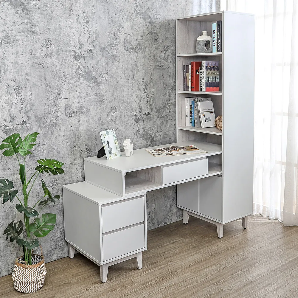 【BODEN】克萊妮5.3尺多功能L型書桌/書櫃型工作桌(寬160-180公分)