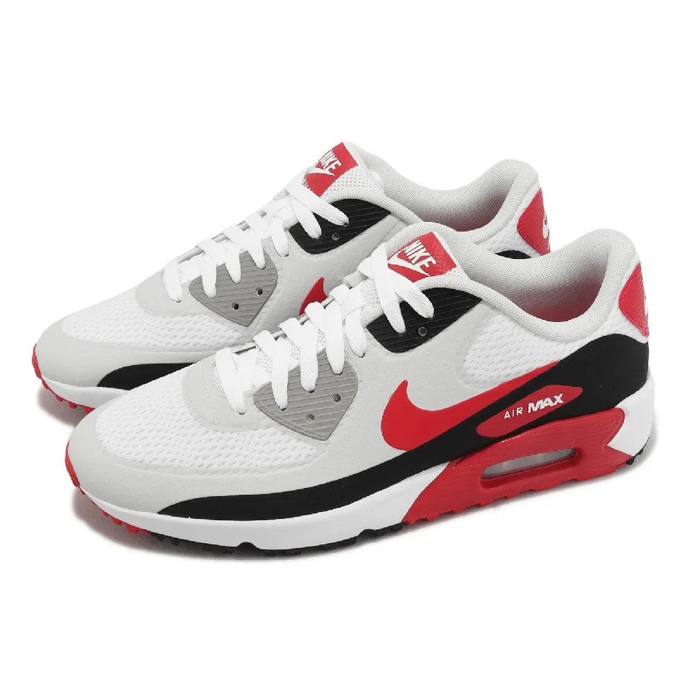 【NIKE 耐吉】高爾夫球鞋 Air Max 90 G TB 男鞋 白 紅 防水 高球 氣墊 緩震 運動鞋(DX5999-162)