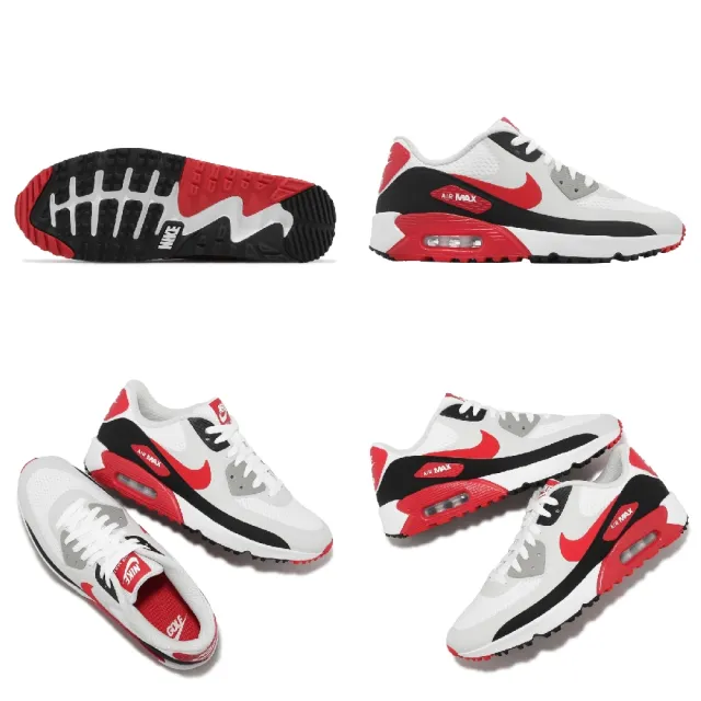 【NIKE 耐吉】高爾夫球鞋 Air Max 90 G TB 男鞋 白 紅 防水 高球 氣墊 緩震 運動鞋(DX5999-162)