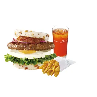 【MOS 摩斯漢堡】C518超級大麥元氣牛肉珍珠堡+V型薯+冰紅茶L(好禮即享券)