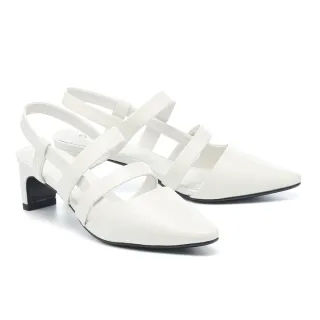 【BYHUE】韓系優雅純色羊皮軟芯繫帶方頭高跟鞋(白)