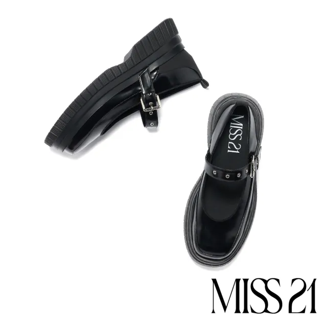 【MISS 21】未來個性開邊珠方釦瑪莉珍大方頭厚底鞋(黑)