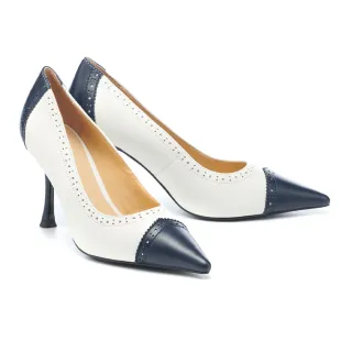 【HELENE_SPARK】典雅氣質沖孔羊皮尖頭美型高跟鞋(藍)