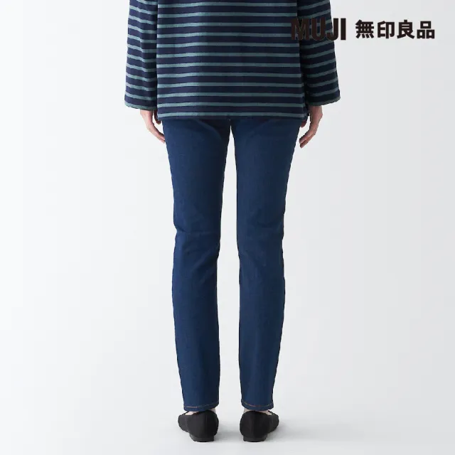 【MUJI 無印良品】女有機棉混超彈力丹寧窄版褲(藍色)
