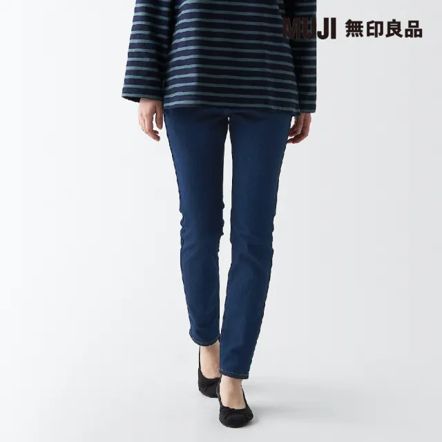 【MUJI 無印良品】女有機棉混超彈力丹寧窄版褲(藍色)