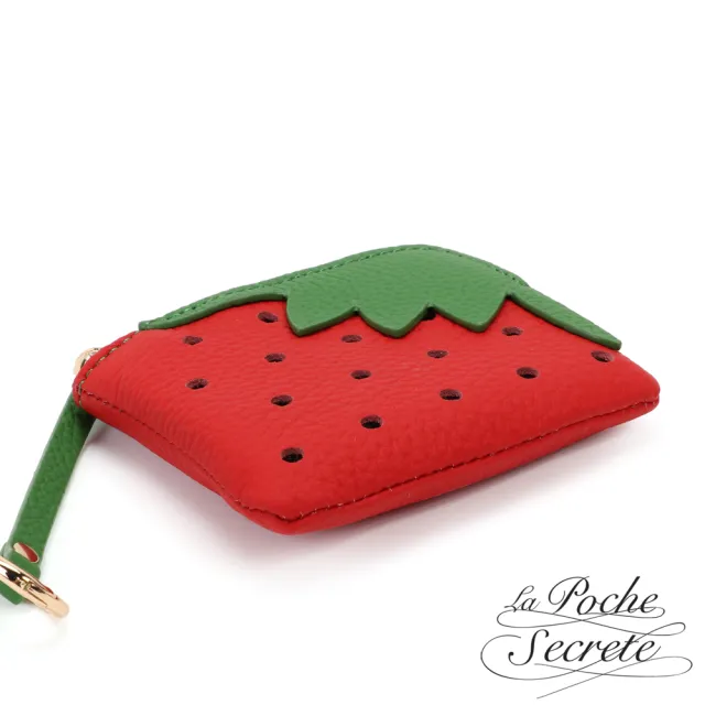 【La Poche Secrete】畢業禮物 送禮推薦 真皮方型草莓鑰匙包萬用包(多色可選)