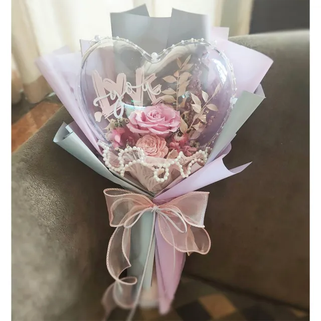 【OSTARA FLORIST 奧斯塔拉花藝】Love You愛心波波球花束(永生玫瑰、波波球、花禮、情人節、七夕)