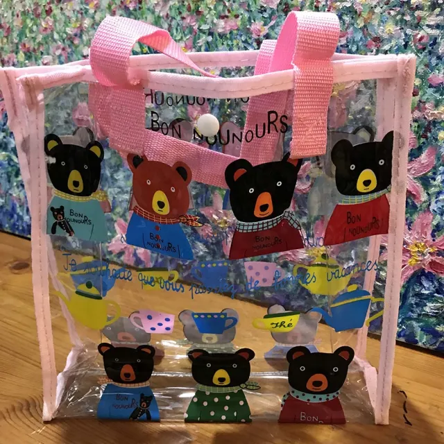 【TEDDY工坊】日本TEDDY泰迪熊可愛黑熊透明手提袋時尚美觀實用(日本黑熊大容量時尚 