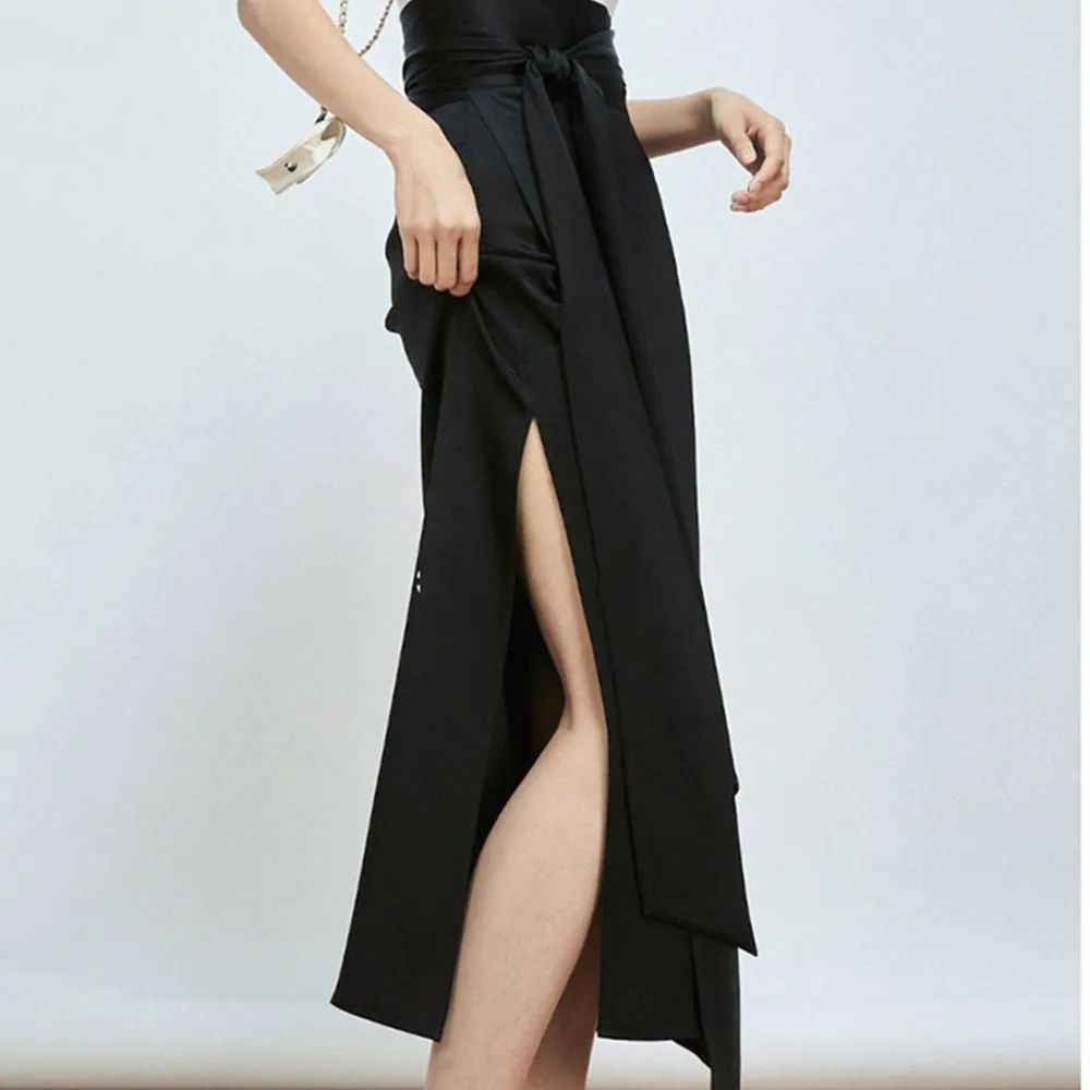 【巴黎精品】現貨+預購 女緞面半身裙絲質長裙法式絲綢大碼洋裝休閒大尺碼女裝(一片式綁帶純色3色a1cp2)