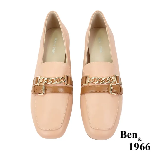 【Ben&1966】Ben&1966高級頭層牛皮個性金屬鍊樂福鞋-珊瑚粉236133