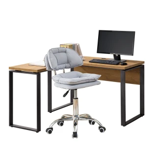 【AT HOME】書桌椅組-4尺黃金橡木色L型鐵藝書桌/電腦桌/工作桌+升降椅 現代簡約(康迪仕)