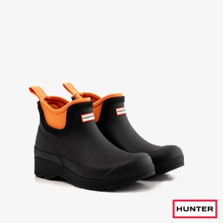 【HUNTER】女鞋-PLAY潛水布拼接切爾西踝靴(黑色/陽光橘)