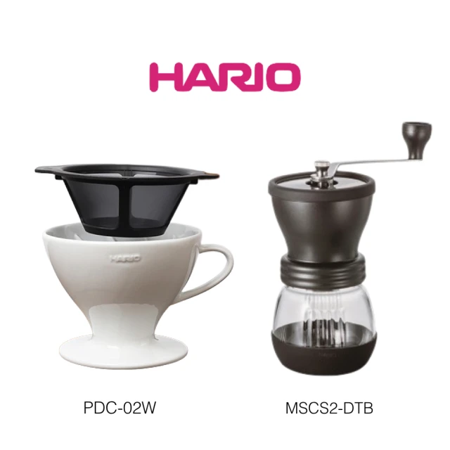 【HARIO】3合一陶瓷濾杯組+簡約手搖磨豆機Plus(PDC02W/MSCS2DTB)