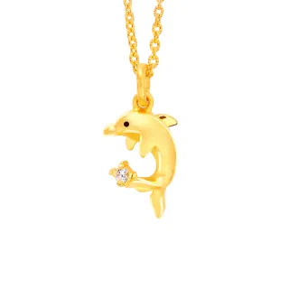 【幸運草金飾】悠悠海豚 鋯石＋黃金 鎖骨鍊墜(金重 0.99錢±0.08)