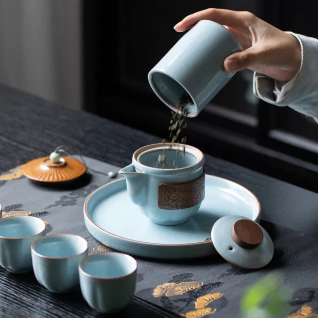 美味好伙伴】靜心茶具組汝窯茶道露營野餐(茶具茶壺茶杯茶倉茶葉罐茶藝