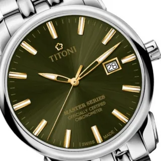 【TITONI 梅花錶】大師系列 瑞士官方COSC天文台認證 機械腕錶 41mm(83188S-660Y 森林綠)