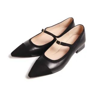 【KOKKO 集團】高雅尖頭拼接感柔軟綿羊皮瑪莉珍鞋(黑色)