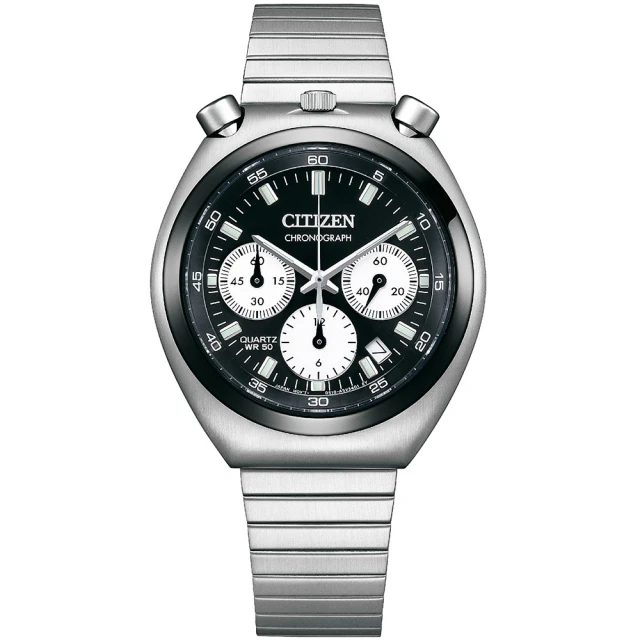 【CITIZEN 星辰】經典復刻牛頭錶 碼錶計時錶-38mm/反轉熊貓 母親節 禮物(AN3660-81E)