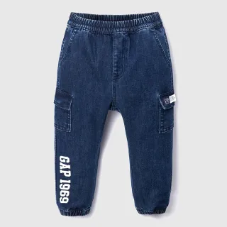 【GAP】男幼童裝 Logo束口牛仔褲-深藍色(784991)