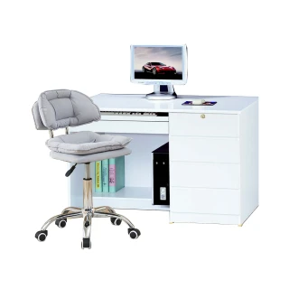 【AT HOME】書桌椅組-3.5尺白色四抽收納書桌/電腦桌/工作桌經典款+升降椅 現代簡約(下座/資訊)