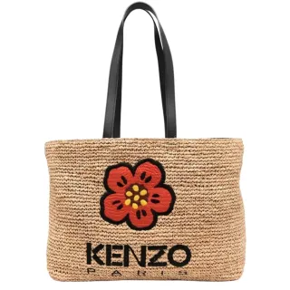 【KENZO】BOKE FIOWER 黃褐色 草編包 側背包 肩背包 托特包(FD52SA561F0299)