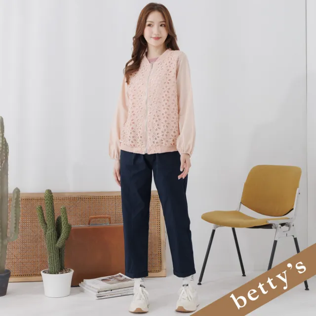 【betty’s 貝蒂思】花朵蕾絲拼接立領外套(淺粉色)