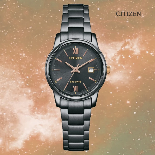 CITIZEN 星辰 PAIR 光動能 時尚簡約大三針淑女腕錶-黑27.5mm(EW2316-79E 防水50米)