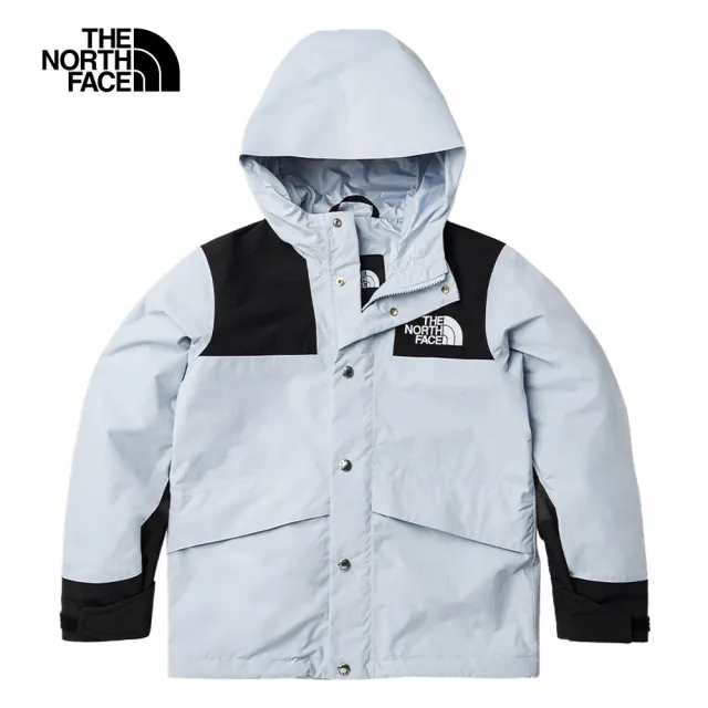 【The North Face 官方旗艦】北面兒童黑淺藍拼接防水透氣連帽衝鋒衣｜8742LPI