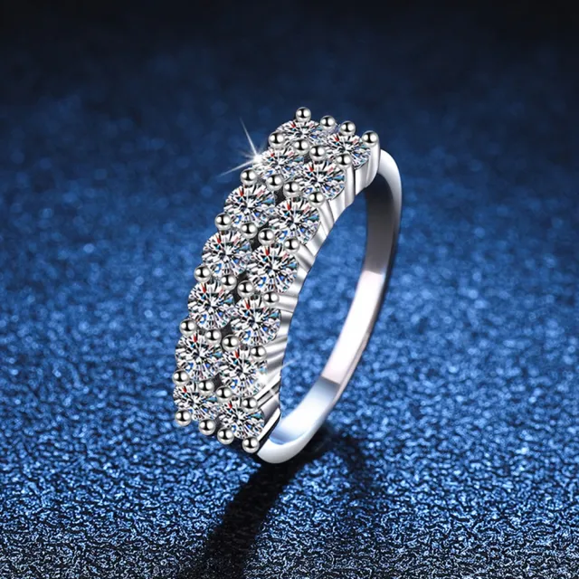 【巴黎精品】莫桑鑽戒指925純銀銀飾(1.4克拉排鑽歐美婚戒女飾品a1cn128)