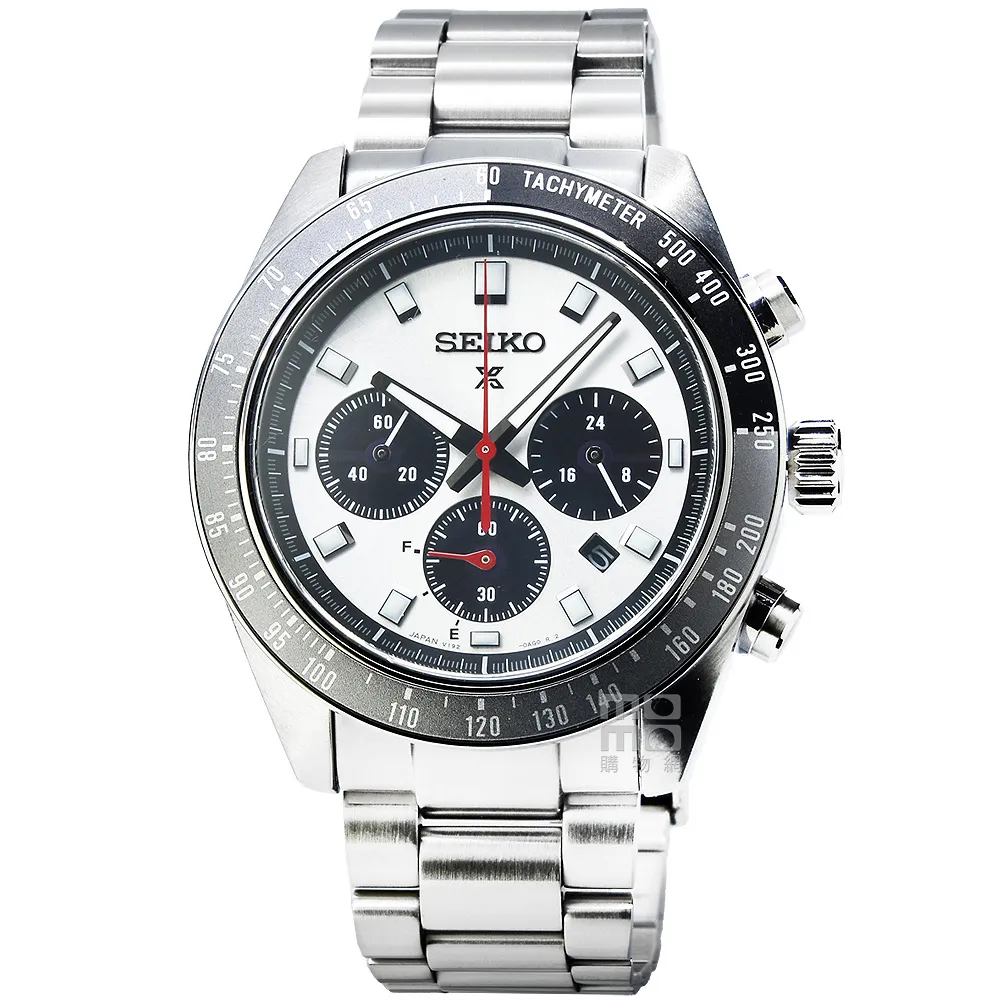 【SEIKO 精工】精工太陽能藍寶石三眼計時鋼帶錶-熊貓圈(SBDL095 / SSC911P1)