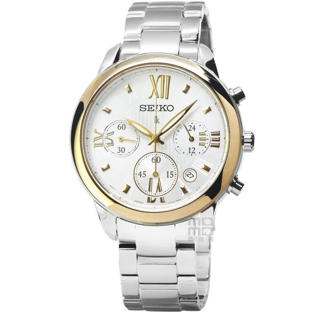 SEIKO 精工 精工LUKIA三眼計時鋼帶女錶-玫瑰金框銀面(SRWZ92P1)