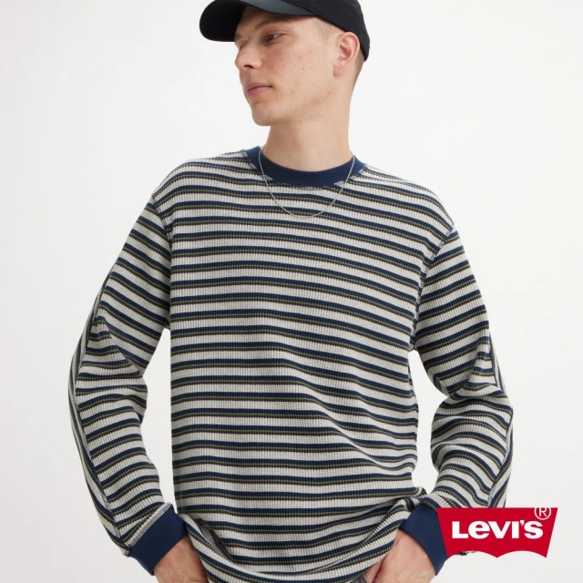 LEVISLEVIS 男款 長袖T恤 / 灰藍橫條紋 / 縮口袖口 人氣新品