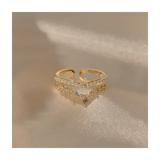 【OB 嚴選】韓國連線V型鑲嵌鋯石珍珠開口戒指 《XC0007》