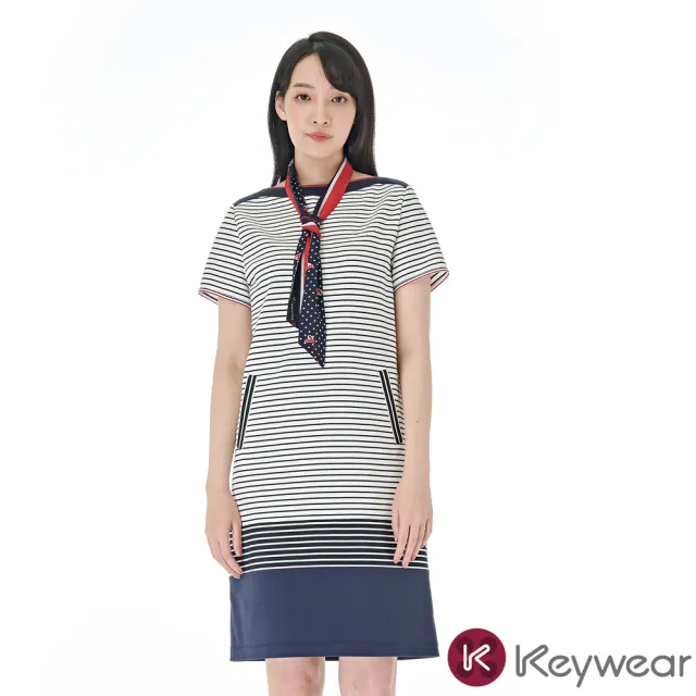 【KeyWear 奇威名品】運動條紋短袖洋裝