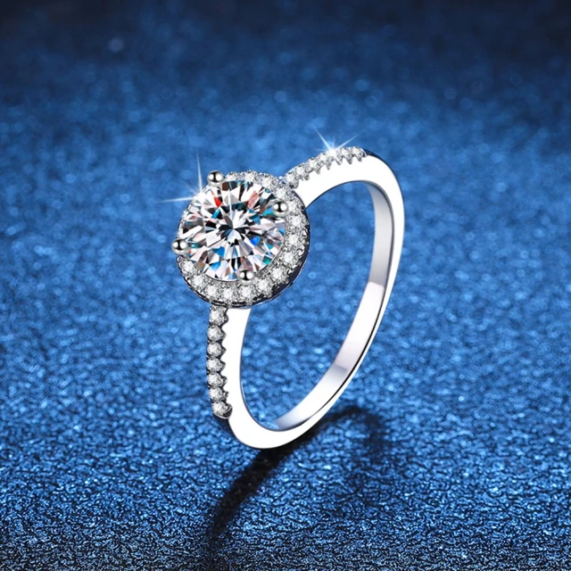 巴黎精品 莫桑鑽戒指925純銀銀飾(1克拉歐美風圓型立體婚戒女飾品a1cn131)