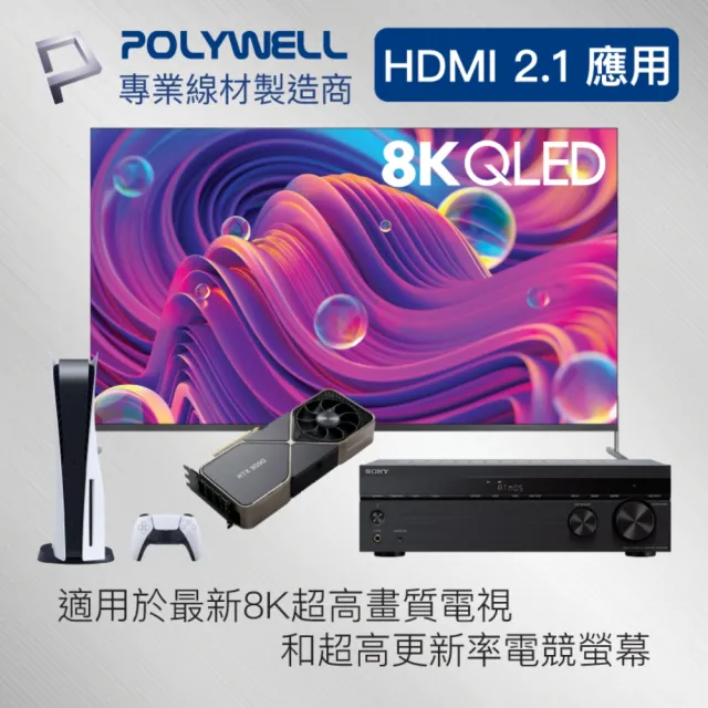 【POLYWELL】HDMI 8K 鋅合金編織線 /金色 /2M