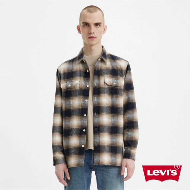 LEVIS 男款 寬鬆版工裝法蘭絨襯衫 大地黃格紋色系 人氣新品