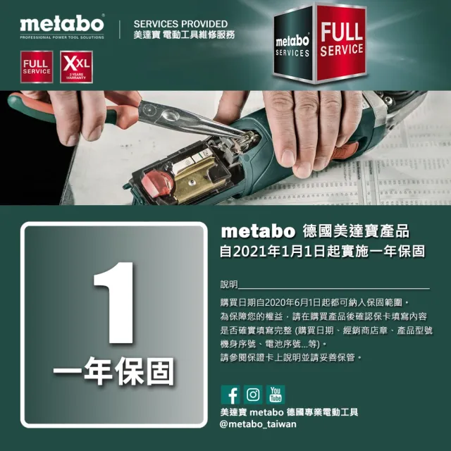 【metabo 美達寶】18V鋰電起子機/電鑽/鎚鑽/砂輪機/軍刀鋸 五機組(套裝優惠)