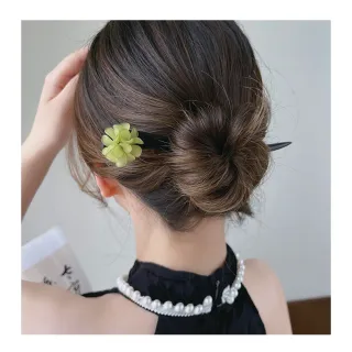 【NANA】娜娜 復古木質綠花朵簡約髮簪 NA020211(髮簪)