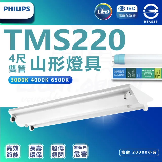 【Philips 飛利浦照明】2入組 TMS288 T8 LED山形燈具 4尺 雙管(6500K 白光)