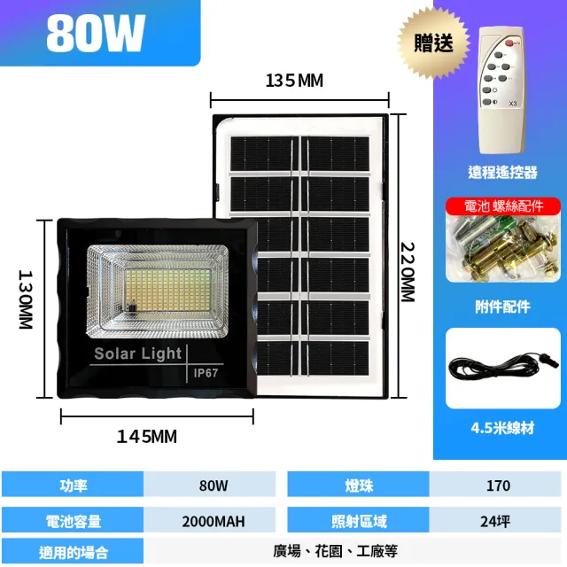 【伊德萊斯】100W 太陽能感應燈 AH-244E(太陽能工業照明燈 戶外太陽能路燈 遙控光控感應 防水防雷)