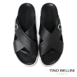 【TINO BELLINI 貝里尼】男款 牛皮交叉造型寬帶輕量涼拖鞋HM0T009(黑)