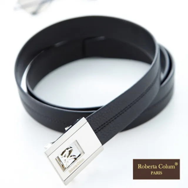 【Roberta Colum】真皮 極致紳士品味自動金屬滑扣黑牛皮皮帶