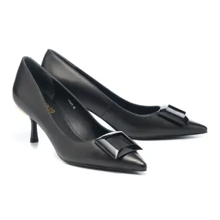 【AS 集團】別致質感純色方釦羊皮尖頭高跟鞋(黑)